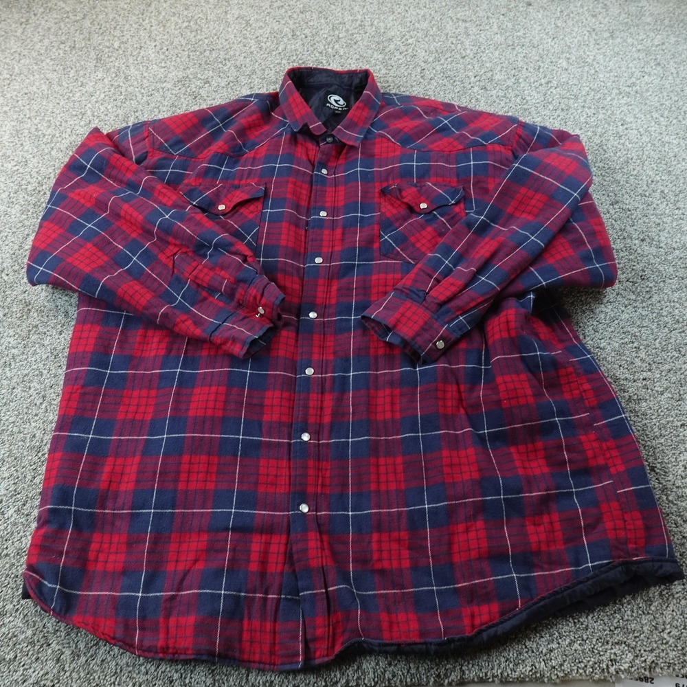 Roper Shirt Mens 4XLT Red Plaid Quilted Flannel Pearl Snap Long Sleeve Western
